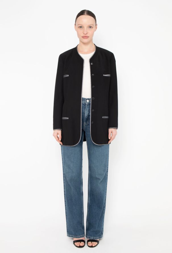 Chanel TIMELESS S/S 1996 Collarless Black Jacket - 4 Chanel TIMELESS S/S 1996 Collarless Black Jacket - 4