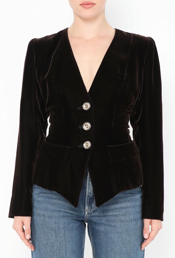 Saint Laurent '90s Embellished Velvet Blazer - 1