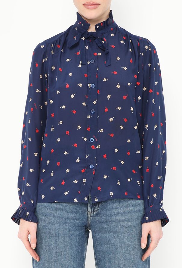 Céline Vintage Ruffled Silk Clover Blouse - 1