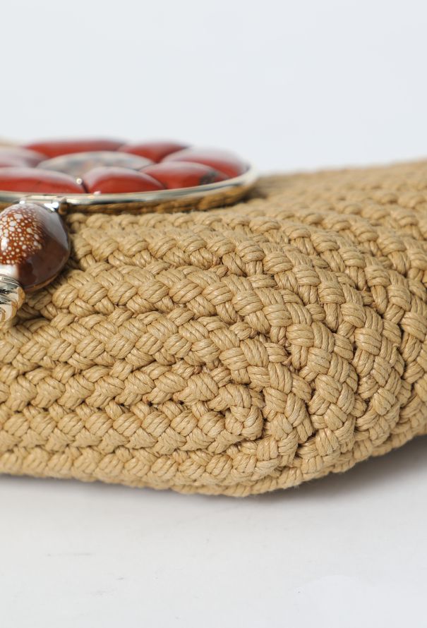 Saint Laurent 2005 Raffia Coral Shell Clutch - 7