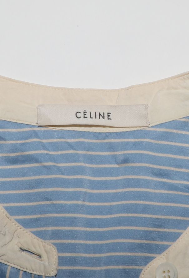 Céline Pinstripe Cotton Tunic Shirt - Blue & White - 5