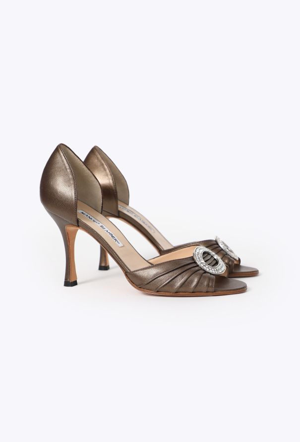 Manolo Blahnik Sedaraby Metallic Open-Toe Pumps - 3