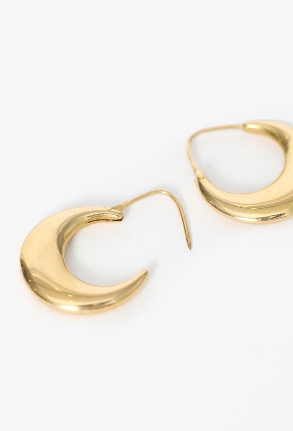 Vintage Fine Jewelry 18K Yellow Gold Demi-Lune Hoop Earrings - 5