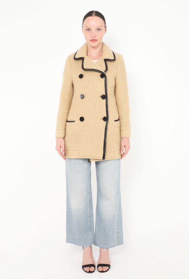 Balenciaga Early 2000s Felted Leather Trim Peacoat - 3 Balenciaga Early 2000s Felted Leather Trim Peacoat - 3