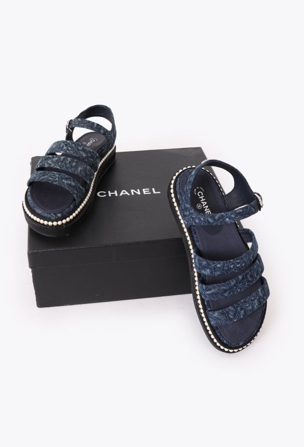 Chanel 2019 Embellished 'CC' Denim Sandals - 6 Chanel 2019 Embellished 'CC' Denim Sandals - 6