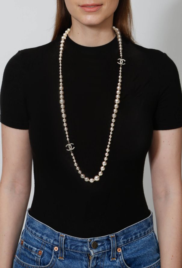 Chanel sautoir gold pearl chain necklace - Vintage Lux
