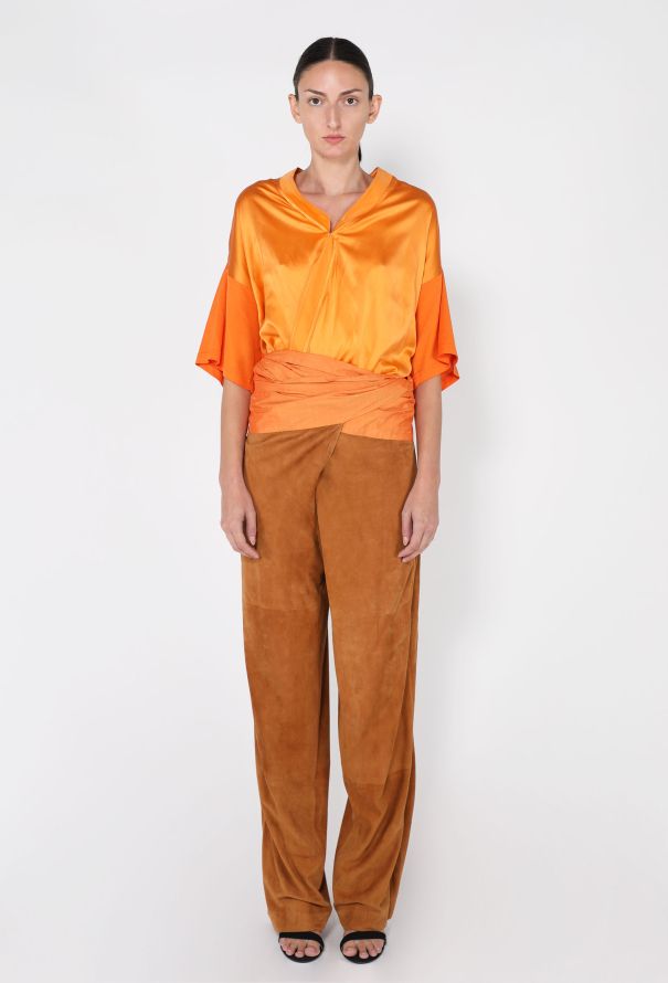 Gianfranco Ferré Silk Wrap Top & Suede Trouser Ensemble, 1980s - 2