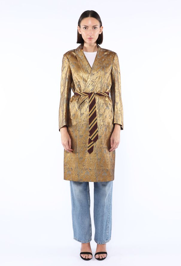 Dries Van Noten Ravik Metallic Jacquard Belted Coat - 1