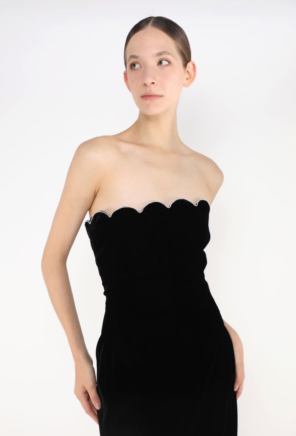 Saint Laurent 2022 Velvet Strass Trim Dress - 2