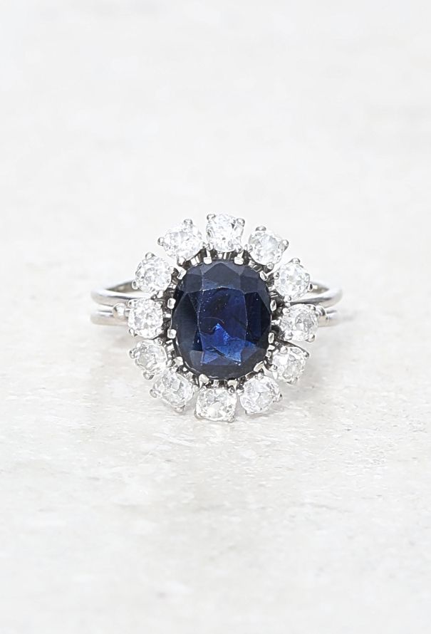Vintage & Antique 18k White Gold, Sapphire & Diamond Ring - 1