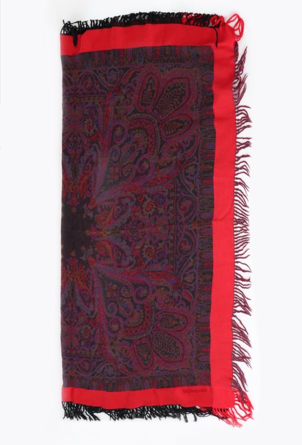 Saint Laurent Vintage Embroidered Paisley Tassel Scarf - 3 Saint Laurent Vintage Embroidered Paisley Tassel Scarf - 3