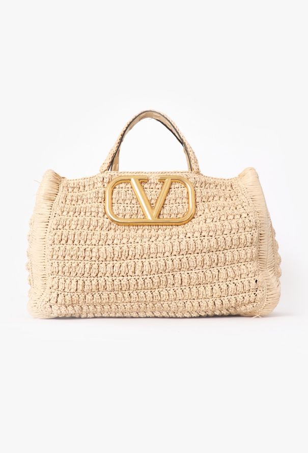 Valentino Beige Raffia Tote Bag - 1