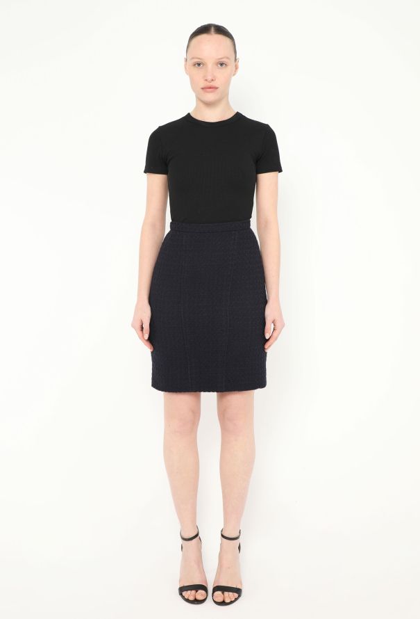 Chanel '90s Navy Classic Tweed Skirt - 1