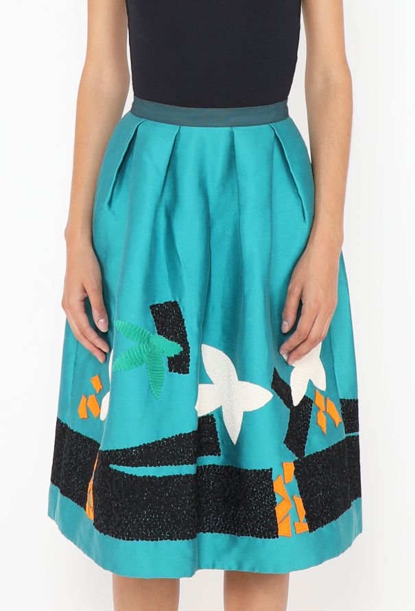 Oscar De La Renta Taffeta Embroidered Skirt - 2