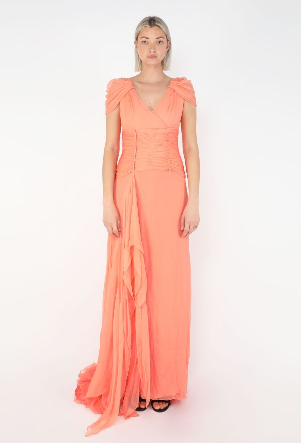 Oscar De La Renta Draped Chiffon Pleated Gown - 2