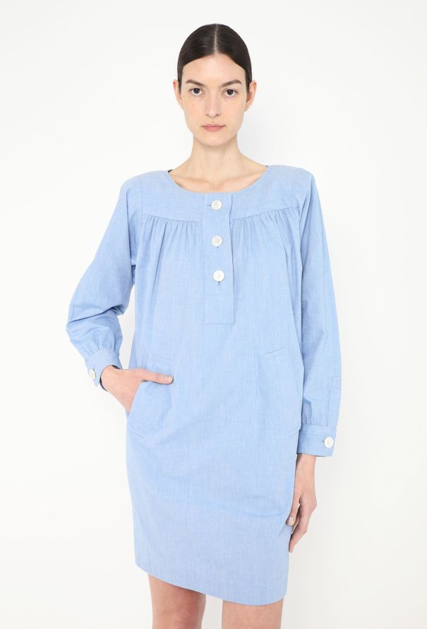 Saint Laurent '70s Ruched Cotton Smock Dress - 2 Saint Laurent '70s Ruched Cotton Smock Dress - 2