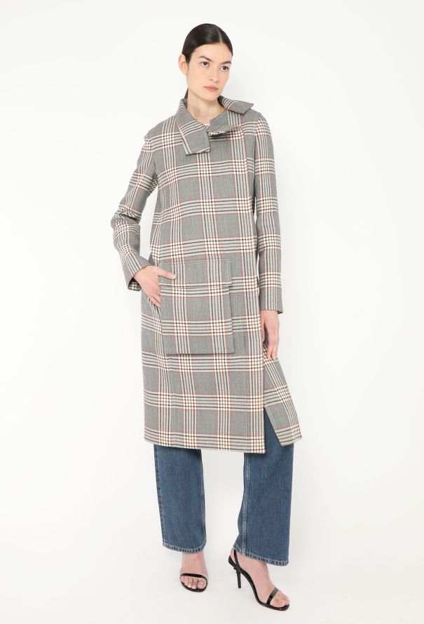 Céline Asymmetrical Pocket Plaid Coat - 2