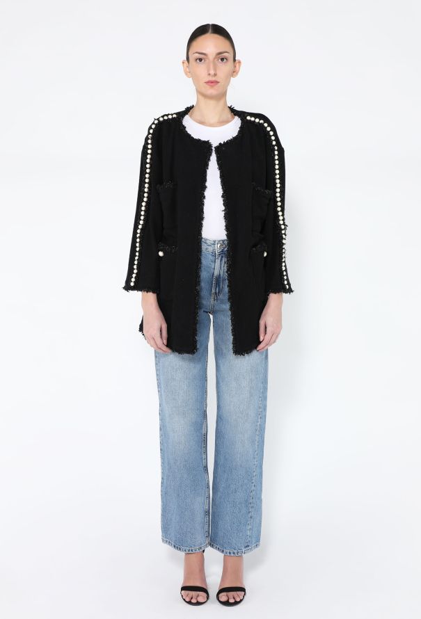 Chanel 2014 Terrycloth and Pearl Embellished Wrap Jacket - 4