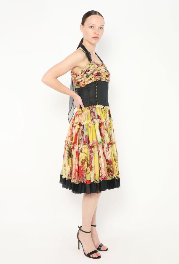 Jean Paul Gaultier S/S 2006 Ruffled Floral Silk Dress - 1