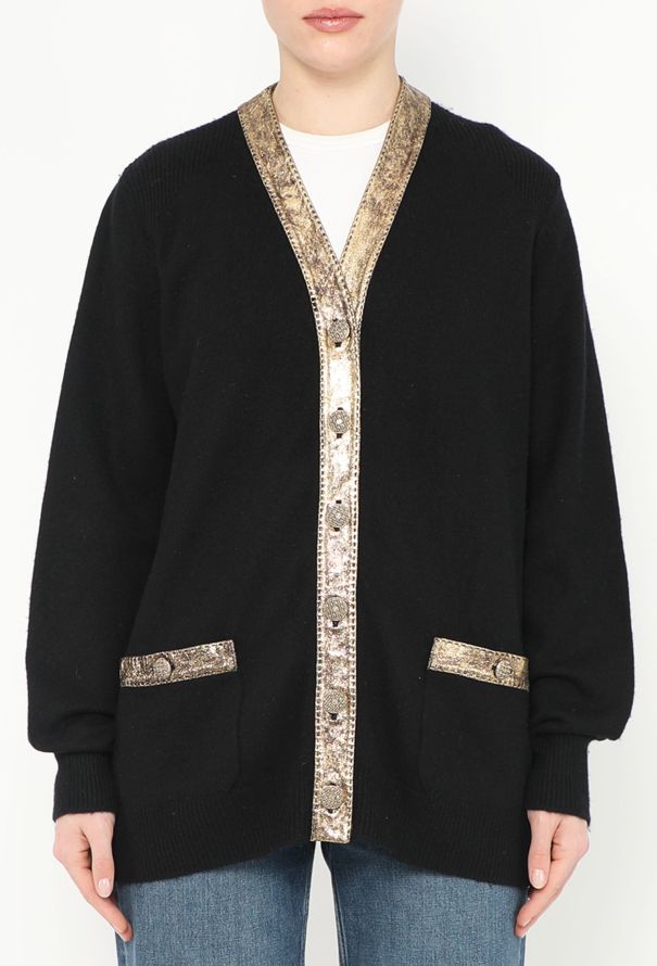 Chanel 2019 Leather Trim Cashmere Cardigan - 1