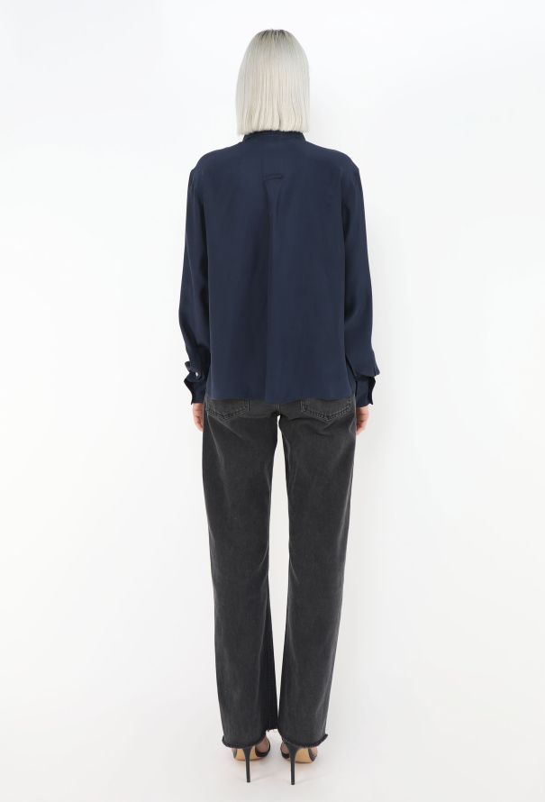 Céline Classic Navy Satin Blouse - 6
