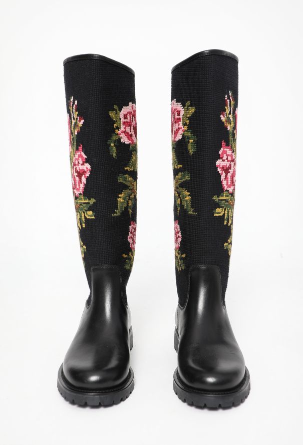 Saint Laurent S/S 2016 Leather Needlepoint Boots - 4 Saint Laurent S/S 2016 Leather Needlepoint Boots - 4