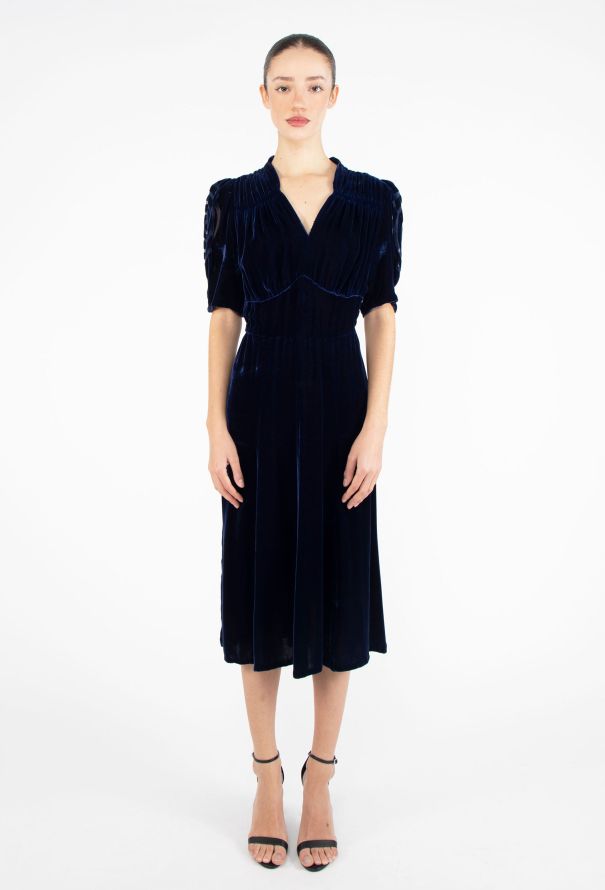 '70s Velvet Shirred Dress - 1