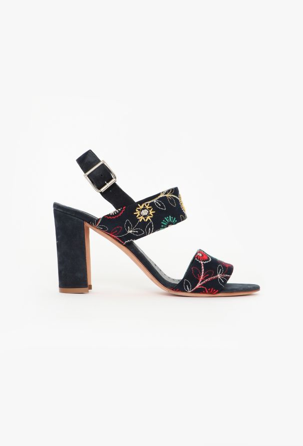 Manolo Blahnik Khan Embroidered Suede Sandals - 1