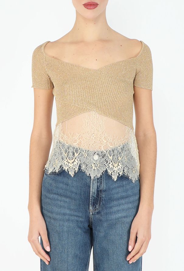 Valentino '90s Metallic Ribbed Lace Top - 3