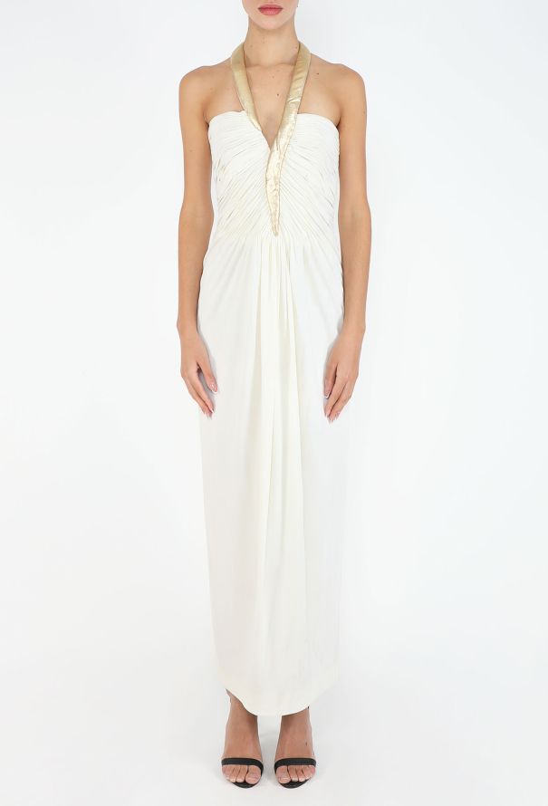 Azzaro 1975-78 Gold Collar White Gown - 3
