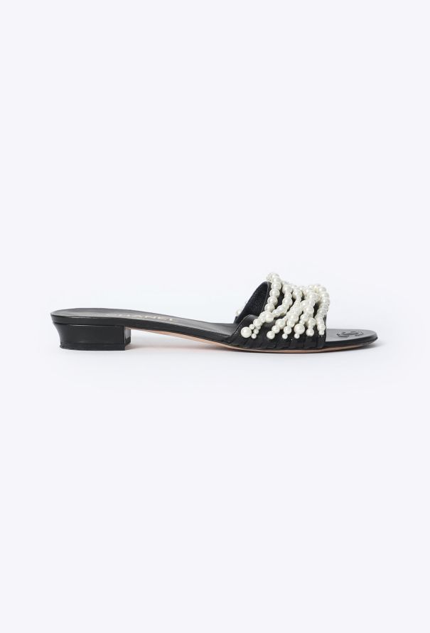Chanel 2022 Pearl Embellished 'CC' Mules - 1