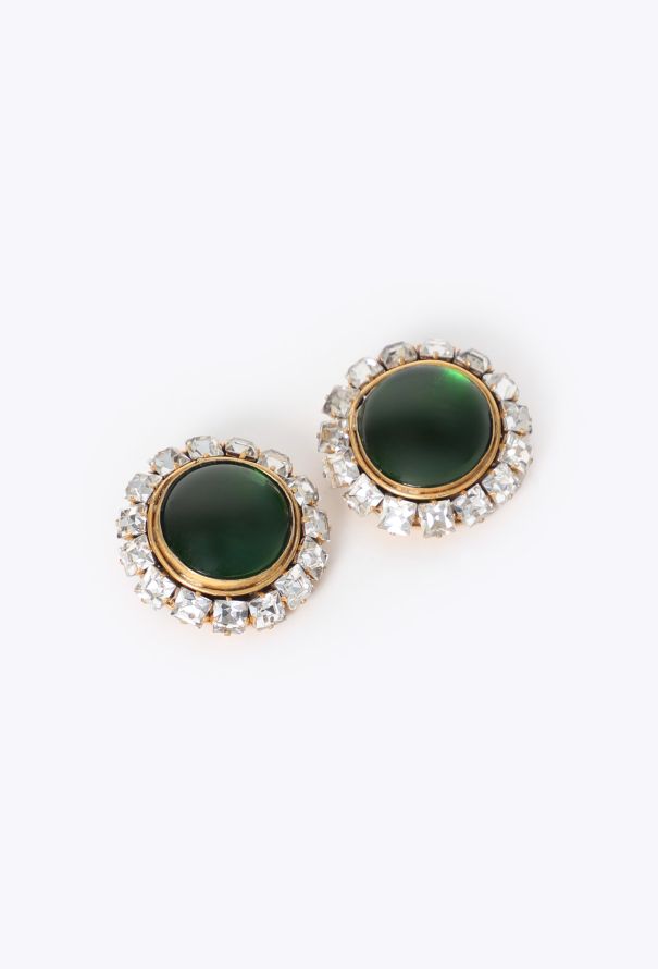 Chanel '80s Strass Trim Cabochon Clip Earrings - 2
