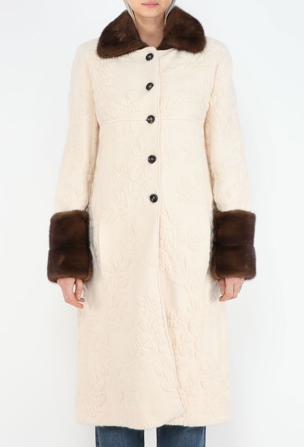 Valentino 2005 Jacquard Mink Fur Trim Coat - 3