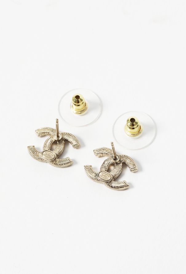 Chanel 2023 Strass Hammered CC Logo Earrings