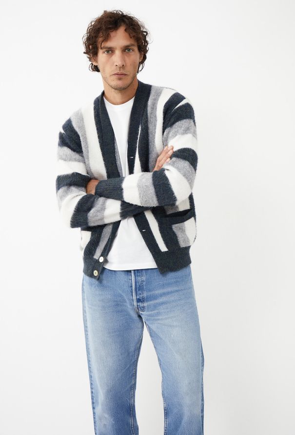 Men's Vintage 1960s Campus Striped Cardigan - 1