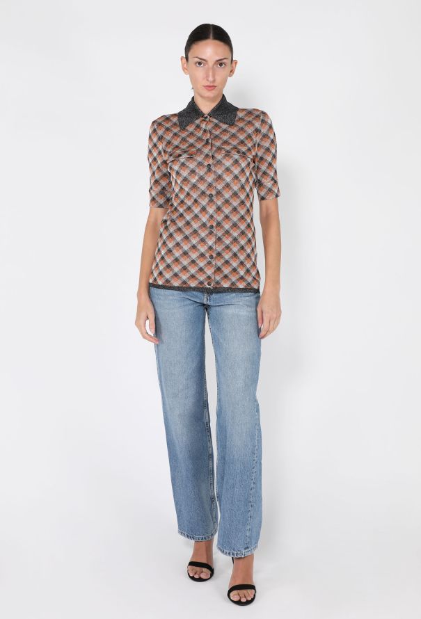 Miu Miu Lamé Plaid Knit Button-Up Top, S/S 2021 - 4