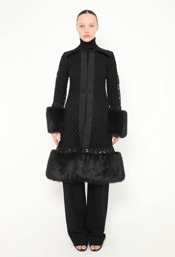 Lattice Fur Trim Opera Coat - 3