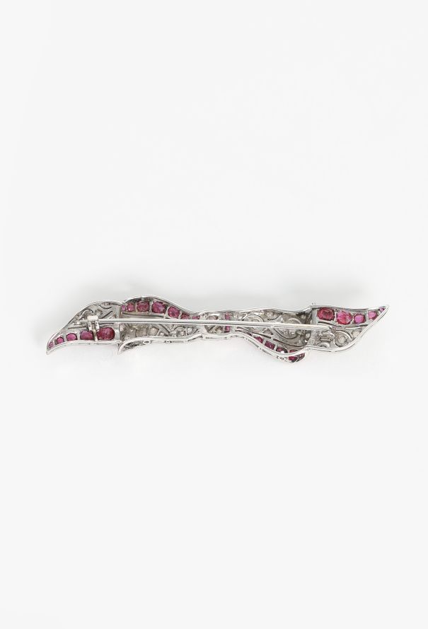 Vintage Fine Jewelry Art Deco Platinum & White Gold Diamond Ruby Bow Brooch - 4