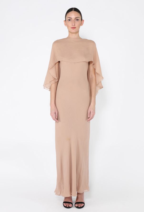 Halston RARE Early '70s Chiffon Cape Gown - 1