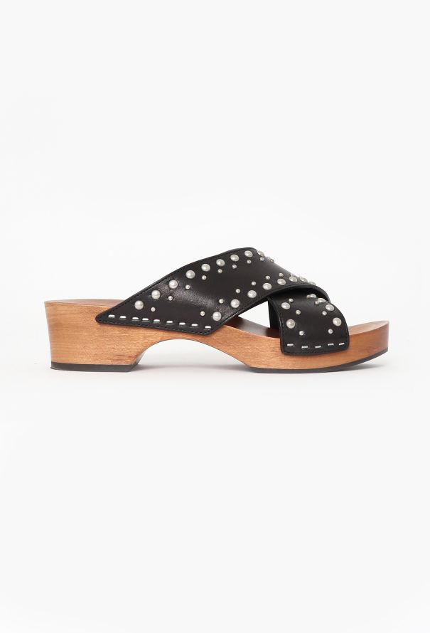 Saint Laurent Studded Leather Platform Clogs - 1