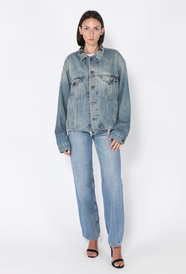 Balenciaga Distressed Logo Denim Jacket - 2