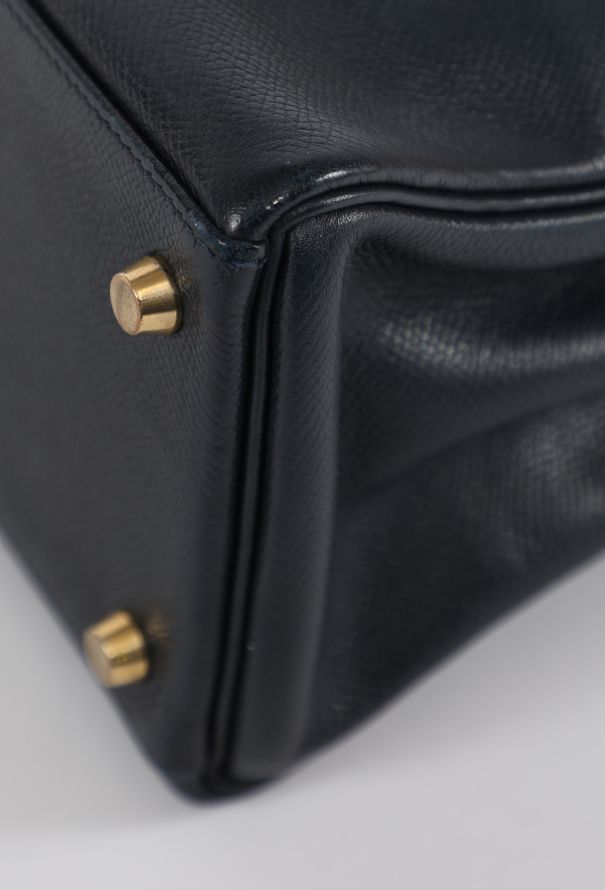 Hermès '90s Bleu Marine/Vert Bengale Courchevel Kelly 28 Retourné - 10