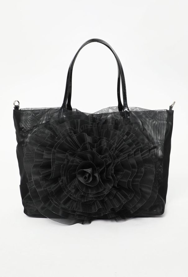 Valentino Black Mesh Floral Tote Bag - 1