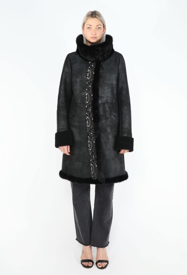 Prada Embellished Shearling-Lined Coat - 2