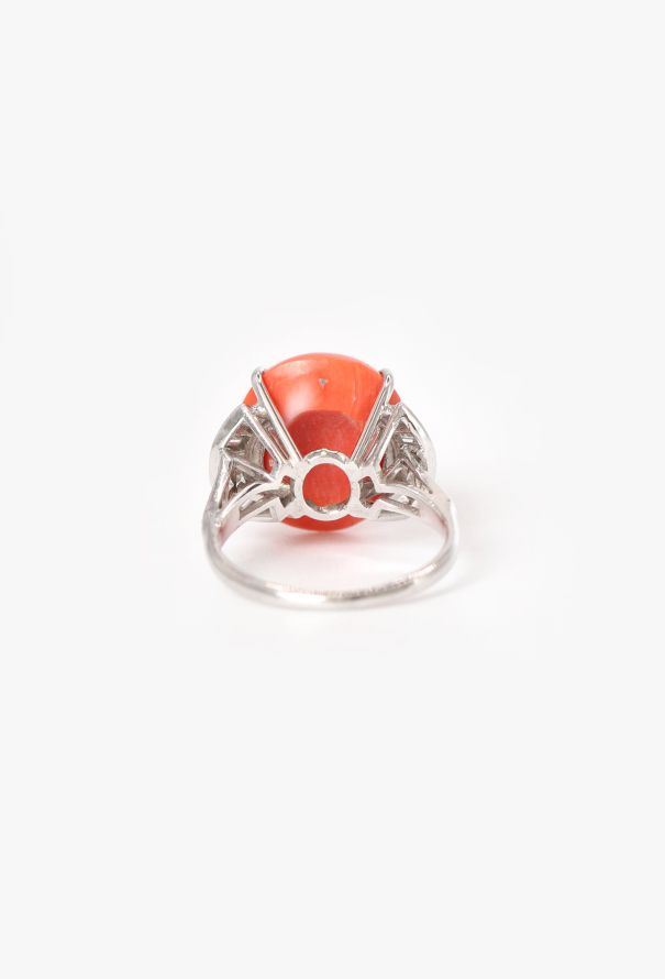 Vintage Fine Jewelry Platinum, Diamond & Coral Ring - 5 Vintage Fine Jewelry Platinum, Diamond & Coral Ring - 5