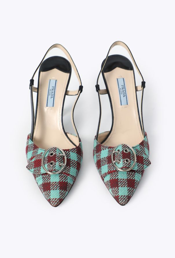 Prada Tweed Buckle Slingback Pumps - 2