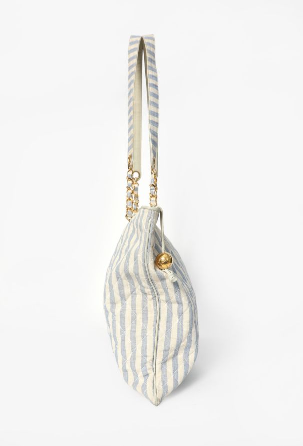 Chanel Vintage Quilted Striped Canvas Tote Bag - 3