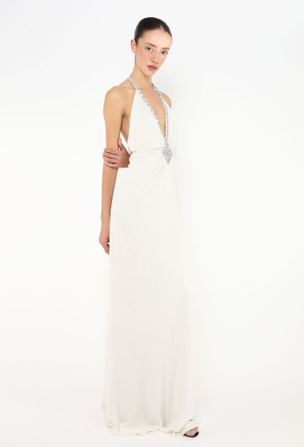 Azzaro Strass Trim Jersey Halter Gown - 4