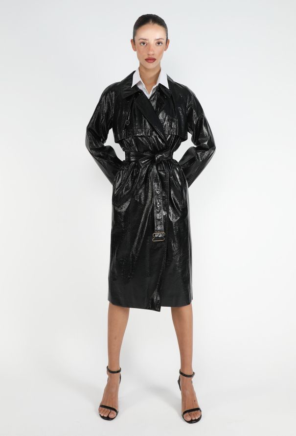 Saint Laurent Vinyl Belted Trench Coat - 1