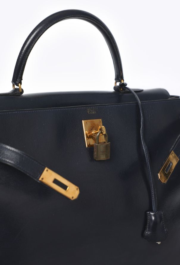 Hermès Vintage Bleu Marine Box Kelly Sellier 35 - 12
